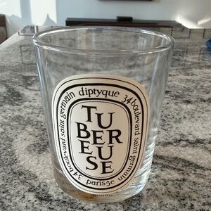 diptyque Clear Glass TUBEREUSE Candle Vessel with Black & White Label